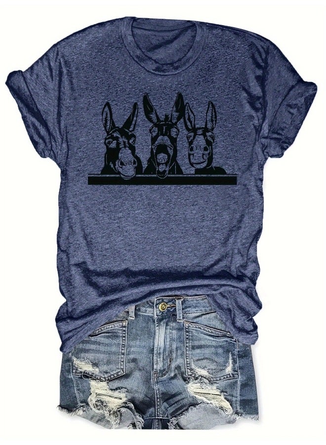 Women's Short-sleeved T-shirt Top Summer Animal Print Round Neck Loose Short-sleeved T-shirt Top
