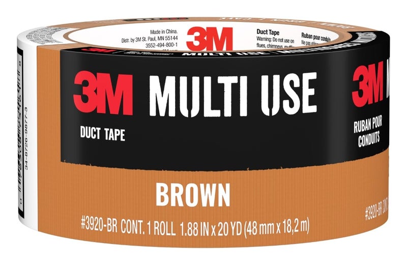 3M Multi-Use Colored Duct Tape, Brown with Strong Adhesive and Water-Resistant Backing, Multi-Surface 3M Duct Tape for Indoor and Outdoor Use, 1.88 Inches x 20 Yards, 1 Roll (3920-BR) - Image 1