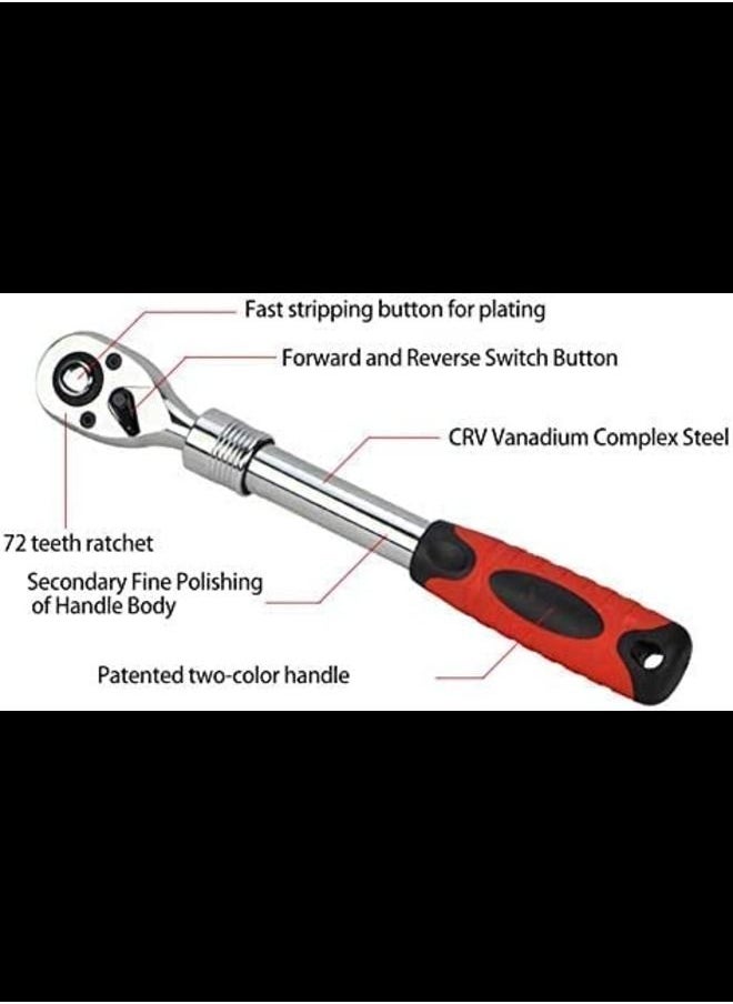 72 Teeth Ratchet Spanner Telescopic Socket Driver Allen Key Wrench