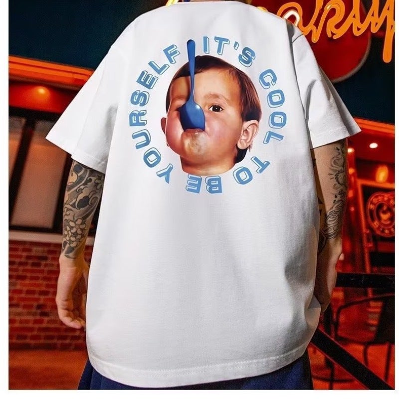 T18 polyester printed short sleeve T-shirt M-8XL Hong Kong style oversize European and American hip hop T-shirt plus size half sleeve fashion - Image 1