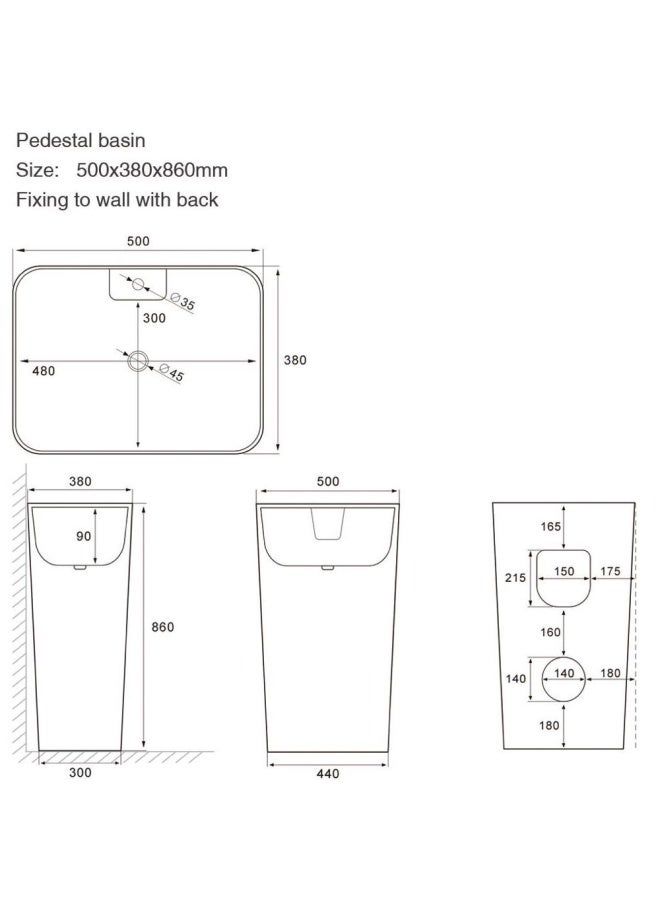 DANUBE HOME Milano Ceramic Sq Wash Basin 0033 - 500X380X860 - Image 3