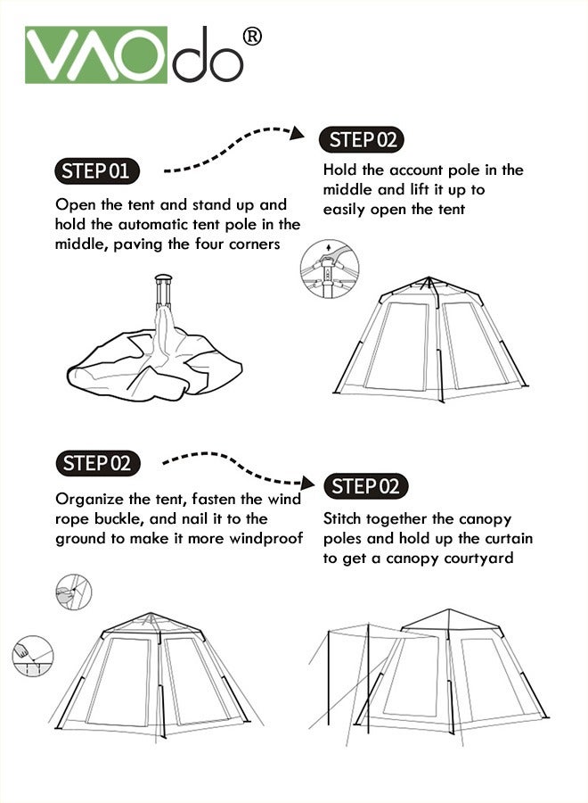VAOdo Instant Popup Tent 3-5 Persons with Footprint Tarp  Easy Setup Camping Tent  with Double Layers Waterproof Coating Camping Tent with Canopy Sofa and Moisture-proof Cushion - Image 4