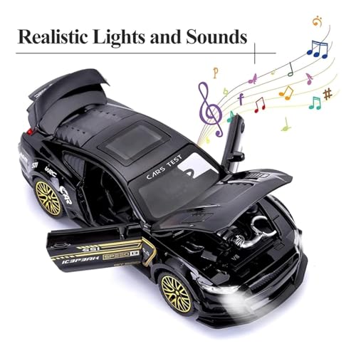 DEOXY Mustang GT500 1:32 Scale Model Car Exclusive Alloy Metal Pull Back Die-cast Car Diecast Metal Pullback Toy car with Openable Doors & Light Music Best Gifts Toys Kids (musyang Black) - Image 5