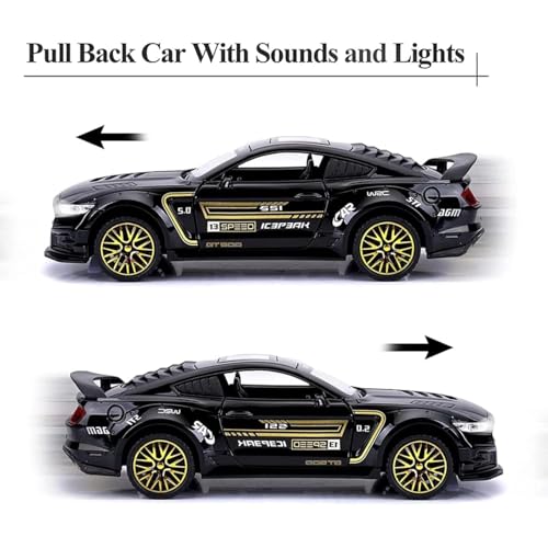 DEOXY Mustang GT500 1:32 Scale Model Car Exclusive Alloy Metal Pull Back Die-cast Car Diecast Metal Pullback Toy car with Openable Doors & Light Music Best Gifts Toys Kids (musyang Black) - Image 4