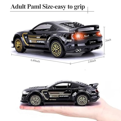 DEOXY Mustang GT500 1:32 Scale Model Car Exclusive Alloy Metal Pull Back Die-cast Car Diecast Metal Pullback Toy car with Openable Doors & Light Music Best Gifts Toys Kids (musyang Black) - Image 3