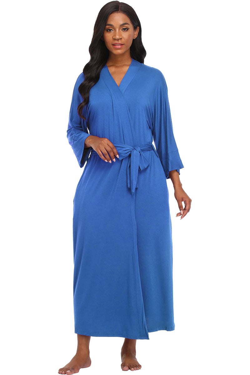Witbuy Women's Soft Robes Lightweight Kimono Loungewear Long Nightgown Knit Bathrobe Casual Sleepwear Pajamas with Pockets - Image 5