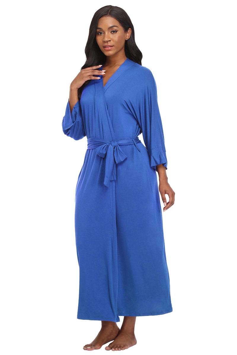 Witbuy Women's Soft Robes Lightweight Kimono Loungewear Long Nightgown Knit Bathrobe Casual Sleepwear Pajamas with Pockets - Image 2