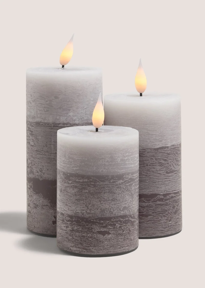 Matalan 3 Pack Grey LED Pillar Candles