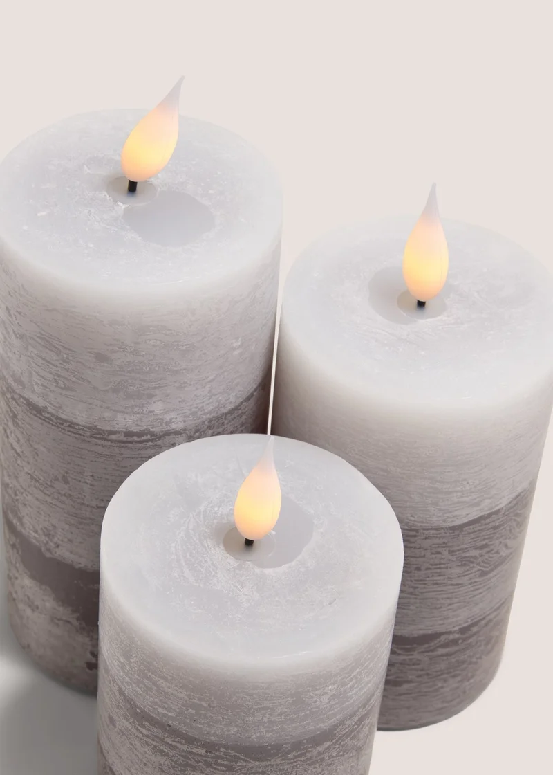 Matalan 3 Pack Grey LED Pillar Candles