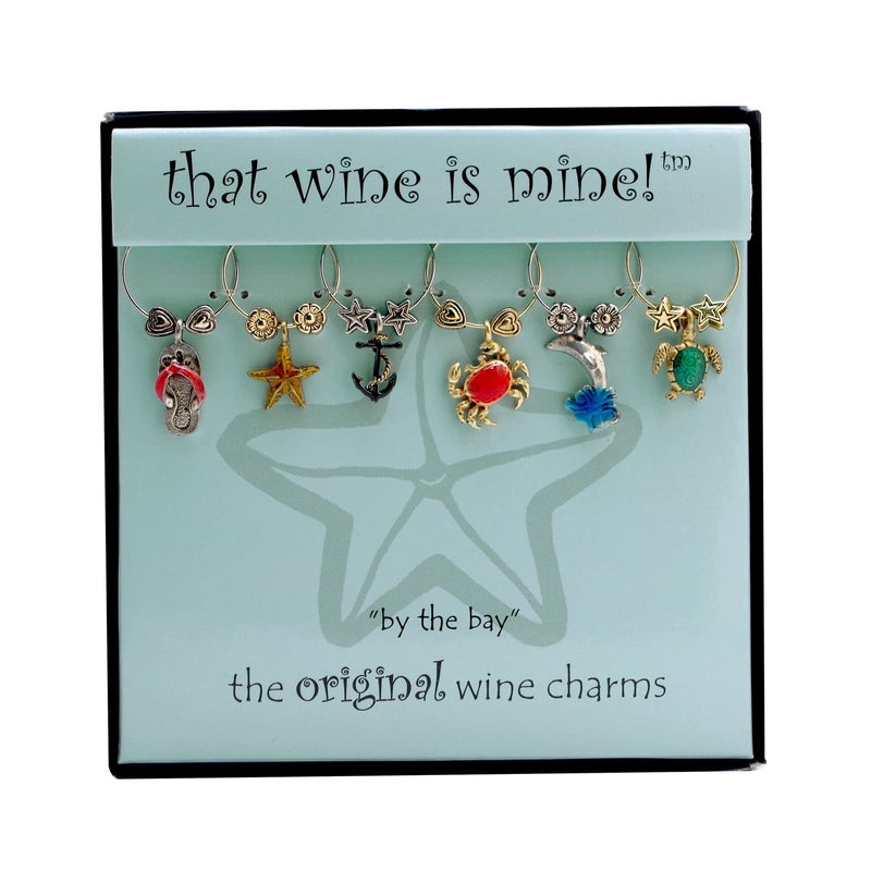 Wine Things 6-Piece Wine Glass Markers Wine Glass Charms Wine Glass Tags for Stem Glasses Wine Tasting Party, Wine Charm (By The Bay) - Image 1