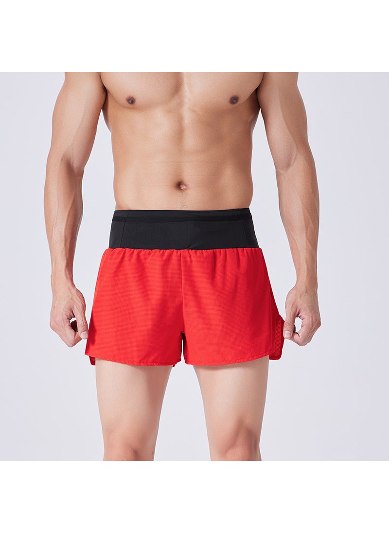 New Summer Quick-Dry Dual-Layer Running Shorts for Men Red  - Image 1