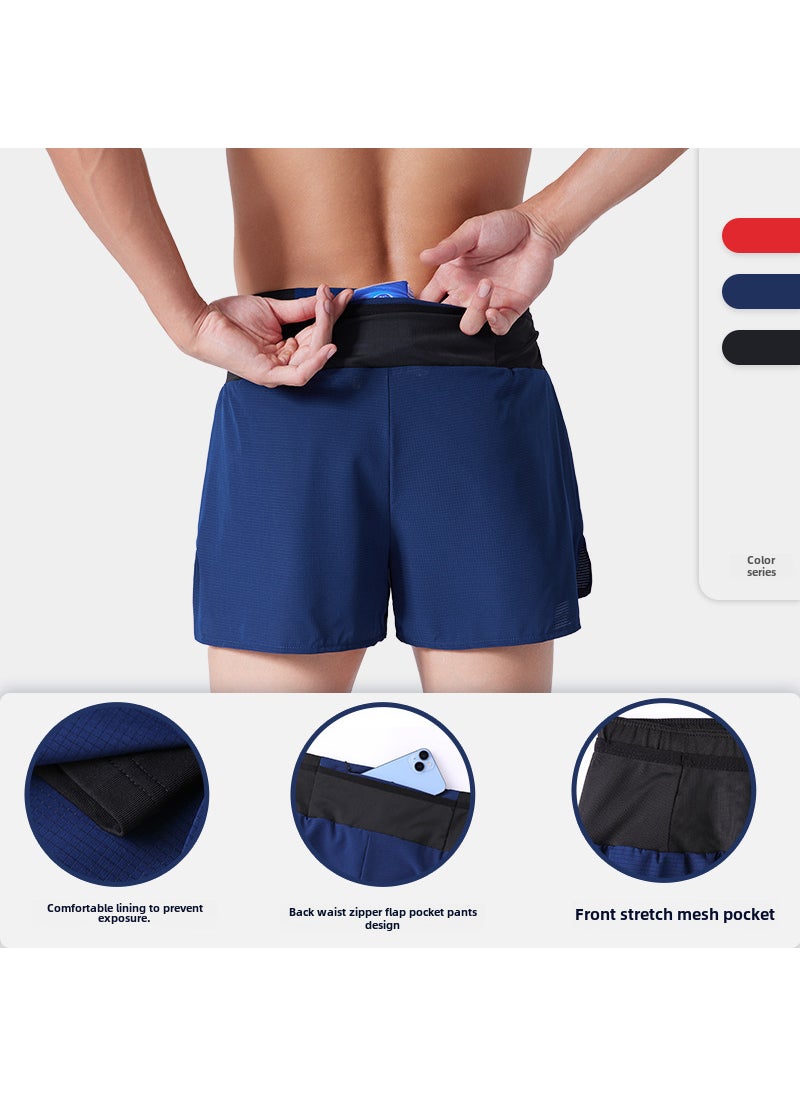 New Summer Quick-Dry Dual-Layer Running Shorts for Men Red  - Image 3