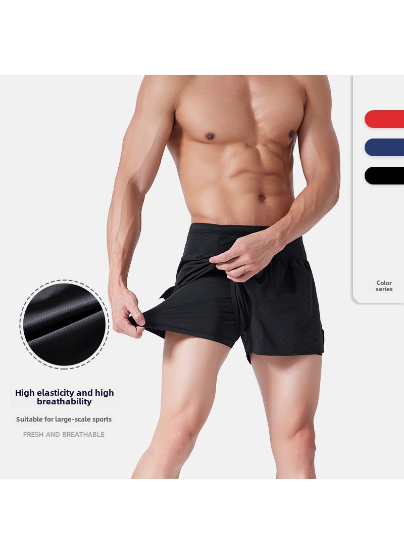 New Summer Quick-Dry Dual-Layer Running Shorts for Men Red  - Image 4