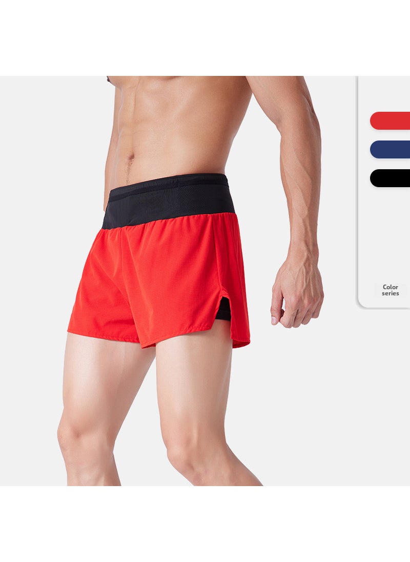 New Summer Quick-Dry Dual-Layer Running Shorts for Men Red  - Image 5