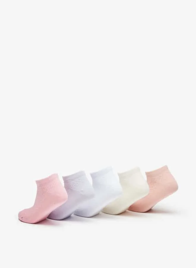 Little Missy Girls Textured Ankle Length Socks - Set of 5