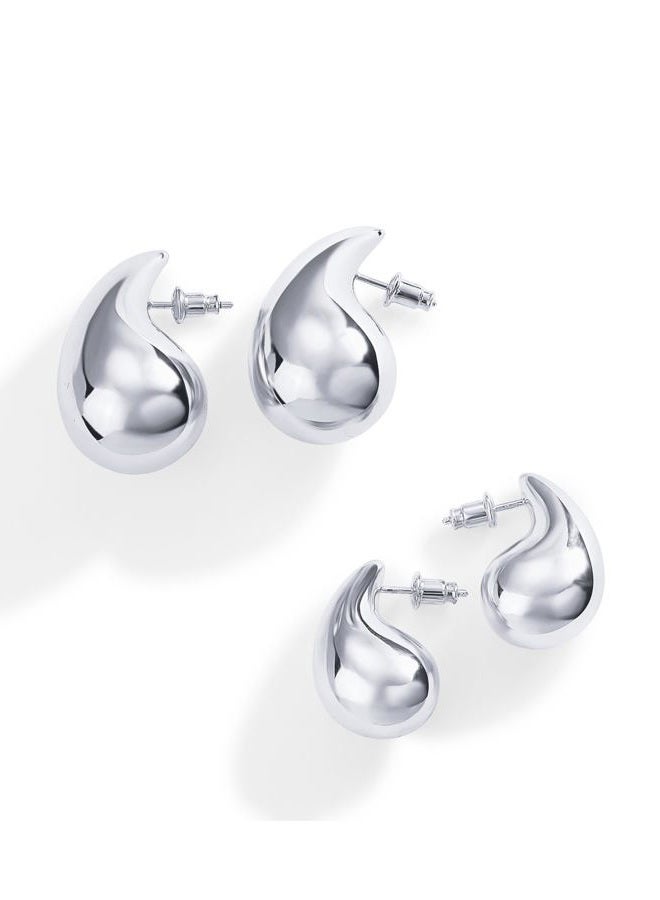 PAVOI 14K Gold Plated 925 Sterling Silver Post Teardrop Chunky Hoop Earrings - Lightweight Drop Earrings for Women - Designer Earring Trendy Jewelry, 22mm, White Gold, No Gemstone - Image 3
