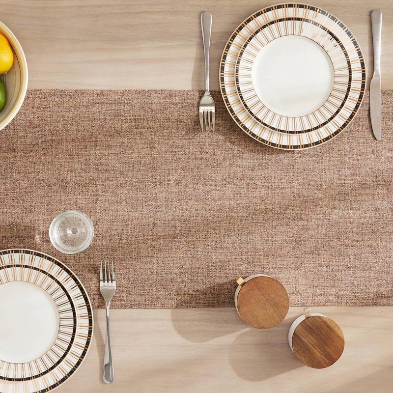 ZeeMart Burlap Style Farmhouse Table Runners 72 Inches Long, Brown Rustic Woven Coffee Table Runner for Everyday Use, 14x72 Inches, Brown - Image 4