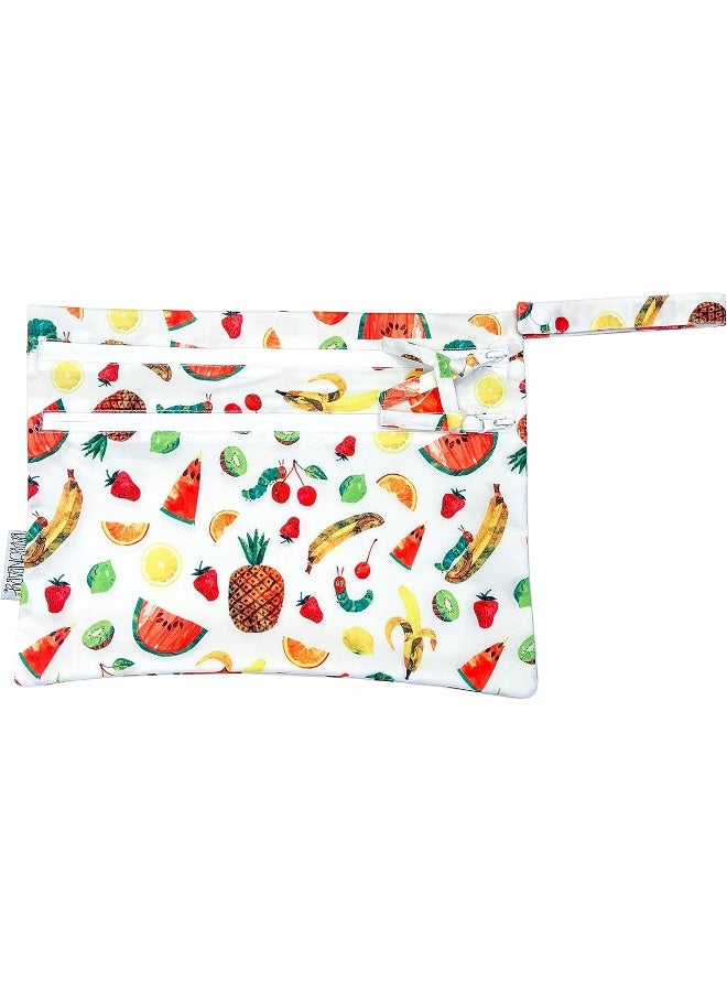 BapronBaby Eric Carle Tropical Fruit Wet Dry Bag - Waterproof Two Zipper Pockets - Reusable for Mealtime, Diapers, Stroller, Snacks, Swimsuits - Machine Washable - 11" x 9" - Image 1
