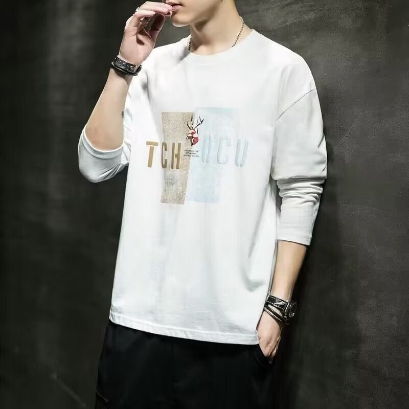 2023 autumn new men's long-sleeved T-shirt youth loose bottoming shirt Korean style printed casual all-matching T-shirt - Image 4