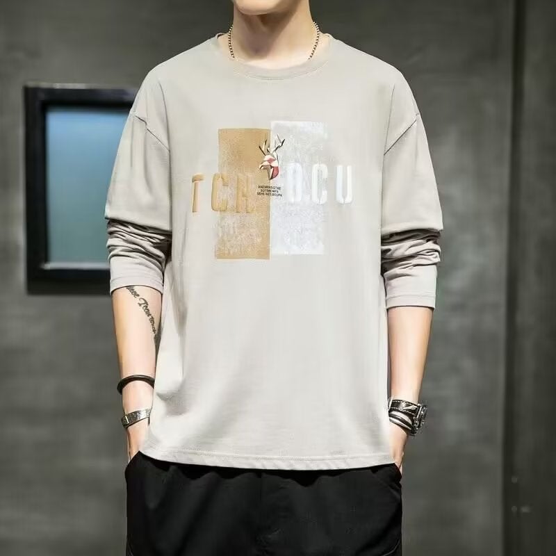 2023 autumn new men's long-sleeved T-shirt youth loose bottoming shirt Korean style printed casual all-matching T-shirt - Image 3