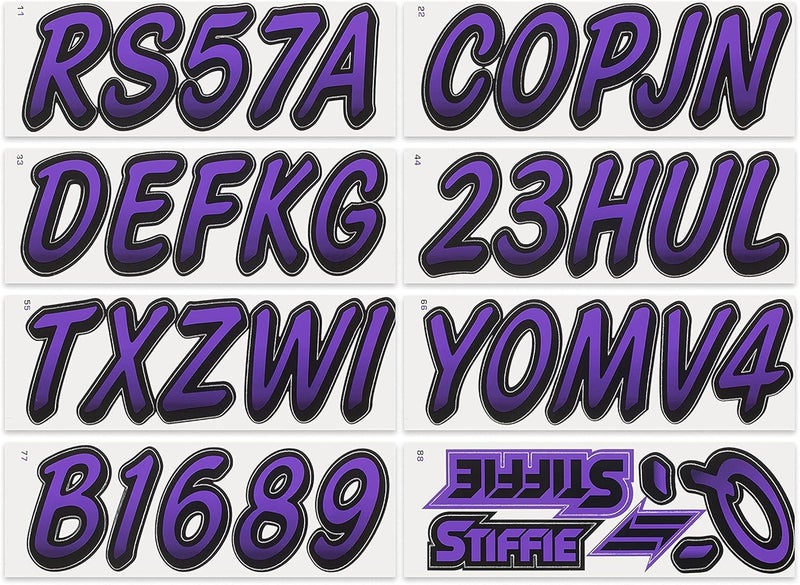 Stiffie Whipline Purple/Black 3" Boat & PWC Registration Decals • Numbers Letters Stickers - Image 3
