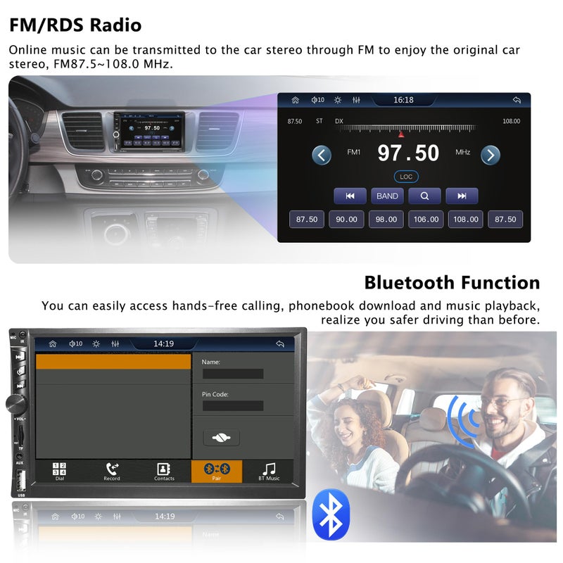 Emeito Upgrade Wireless 7" Double Din Car Stereo with Apple CarPlay Android Auto 178 * 102mm,Touchscreen Car Play Radio for Car,Screen for Bluetooth 5.0, Weatherproof Backup Camera,FM,AUX,Card Slot,USB,SWC - Image 3