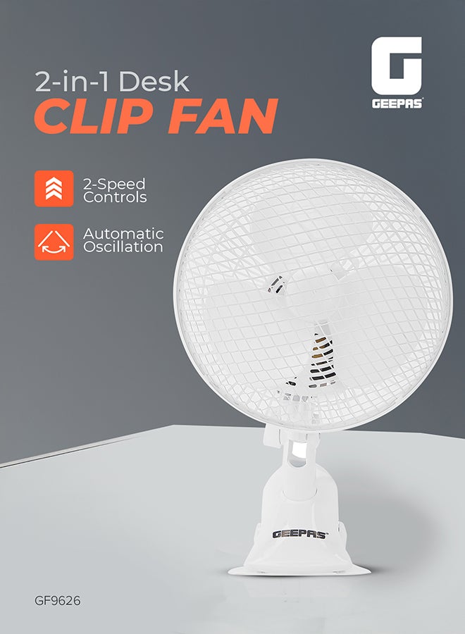 GEEPAS 2-in-1 Desk Fan with Oscillation, Plastic Clip Fan with 3 Blades and Safety Grill/ GF9626NV White - Image 2