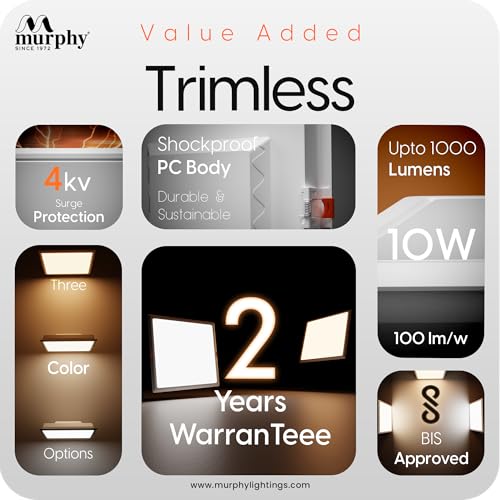 Murphy 10W Recessed Square Trimless LED Panel Light | 3-in-1 Colour Changing – Cool White/Neutral White/Warm White – Pack of 2 - Image 3