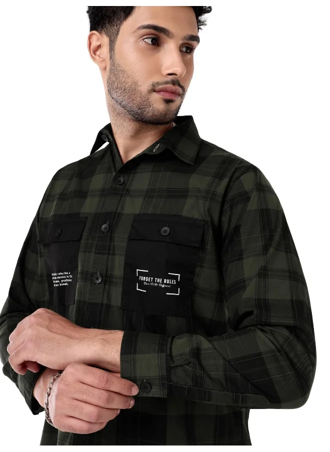 Beyoung Dual Pocket Jade Green Checked Shirts for Men
