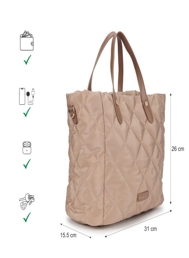 Fastrack Gridline Tote | Nylon Women’s Tote Bag | Diamond-Quilted Design with Dual Carry Options & Multiple Compartments - Image 4