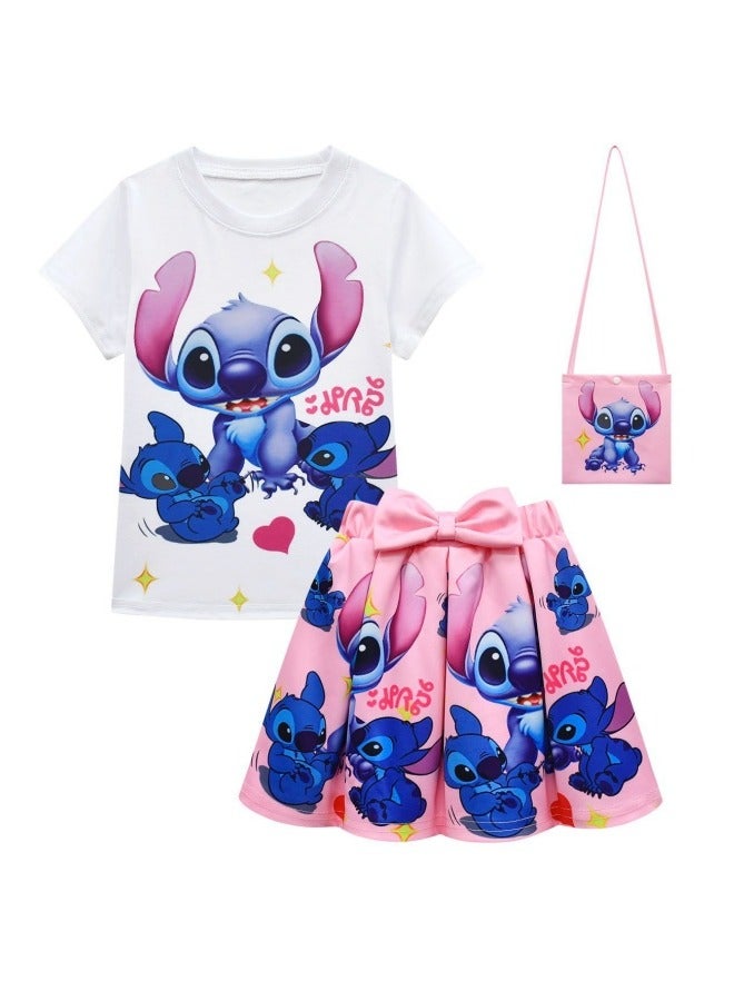 عام الأطفال دعوى بين النجوم الطفل غرزة الفتيات قصيرة الأكمام مطوي تنورة حقيبة ثلاث قطع دعوى - Image 1