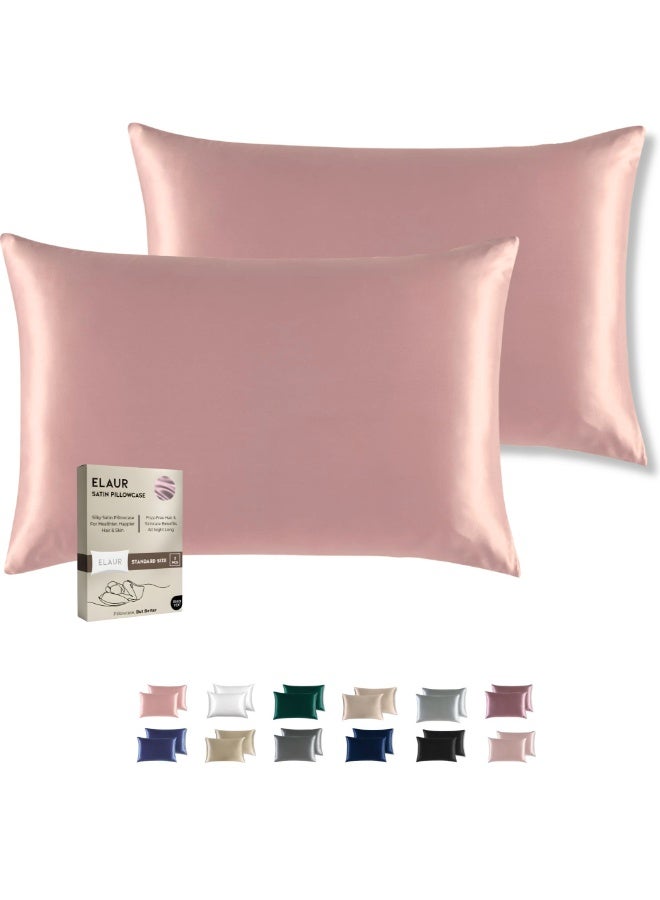 ELAUR Satin Pillowcase for Hair and Skin, Super Soft and Cooling Similar to Silk Pillow Cases 2 Pack with Envelope Closure, Gift for Women Men(20"x26" Standard Size) (Rose Gold) - Image 1