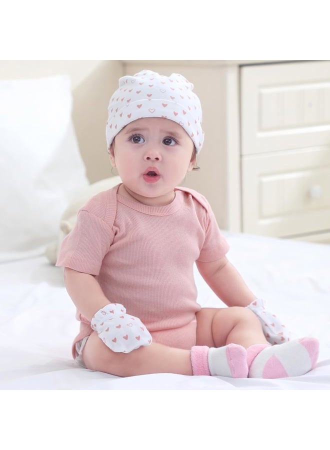 Ruliby Baby Hats Mittens and Socks Set Cotton Newborn Hat Beanie Soft Infant Girls Boys Caps Gloves 0-6 month, Strawberry Accessory Set 3 + Pink Terry Socks, 0-6 Months - Image 5