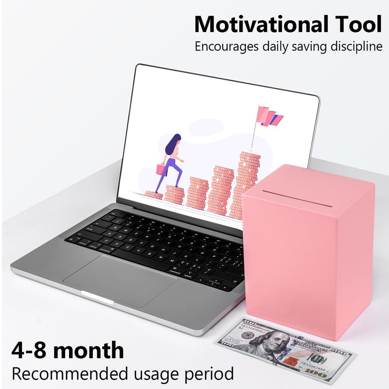 EIENHOSHI Unbreakable Piggy Bank for Adults, Must Break to Open Disposable Money Bank, Forced Savings Box with Sturdy Design, Cash Saving Container for Adults, Pink - Image 3
