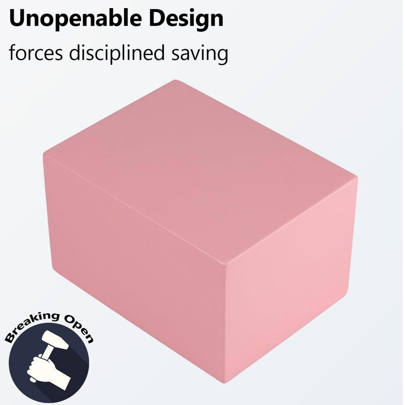 EIENHOSHI Unbreakable Piggy Bank for Adults, Must Break to Open Disposable Money Bank, Forced Savings Box with Sturdy Design, Cash Saving Container for Adults, Pink - Image 2