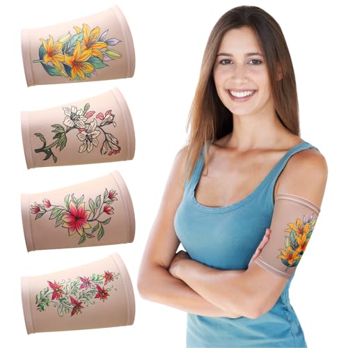 Vabean 4 Pcs PICC Line Cover Sleeve PICC Upper Arm Cover Soft Breathable Elastic Line Sleeve for Women Men Adult(Large,Nude Color) - Image 1