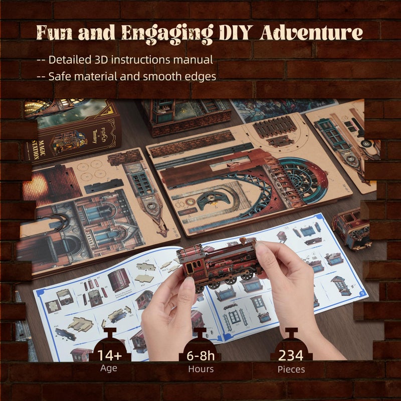 FUNPOLA LED 3D Puzzle Magic Station Book Nook Kit - Interactive 3D Wood Puzzle LED Magical Miniature with Infinite Extension Space - DIY Bookshelf Insert Decor Gifts(Magic Station) - Image 4