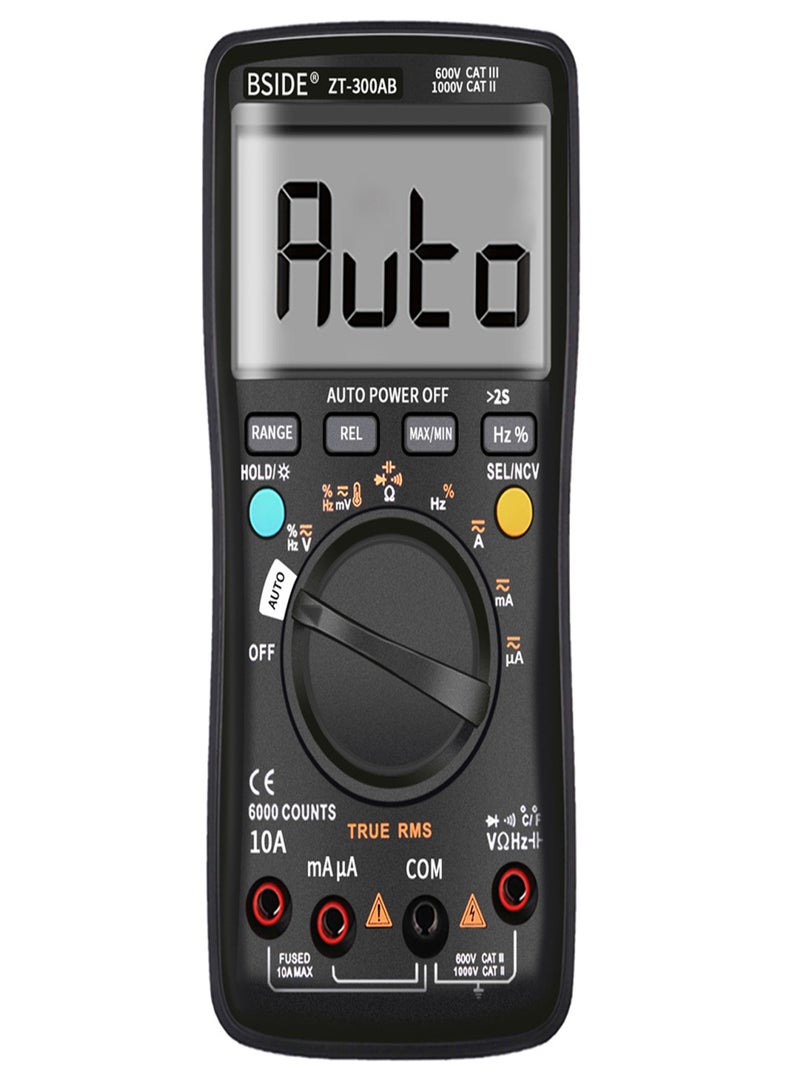 بي سايد مقياس متعدد BSIDE، نطاق تلقائي/يدوي، مقياس عالمي رقمي، 6000 عداد، شاشة LCD، RMS حقيقي، مقياس ذكي للجهد والتيار المتردد/المستمر مع وظيفة BT، جهد التيار المتردد/المستمر، المقاومة، السعة، التردد، درجة الحرارة، قياس دورة العمل - Image 1