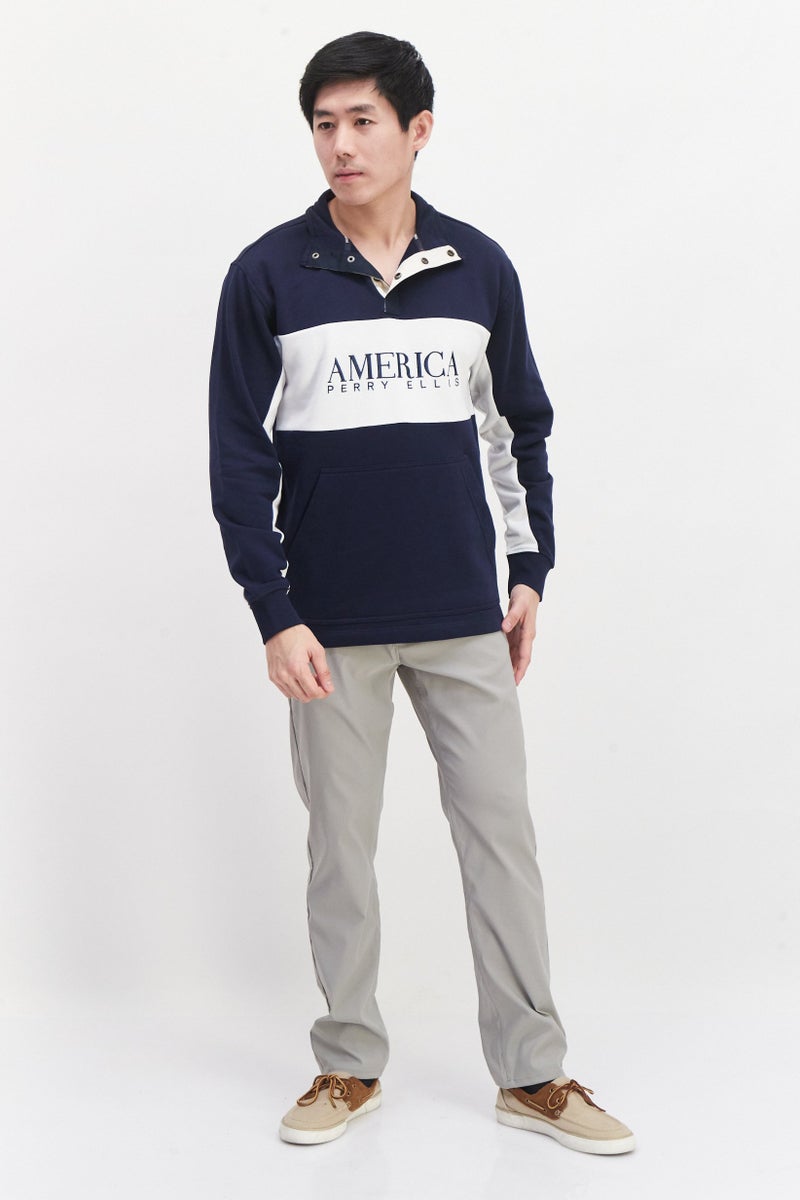 PERRY ELLIS Men Embroidered Long Sleeve Sweatshirt, Navy - Image 4