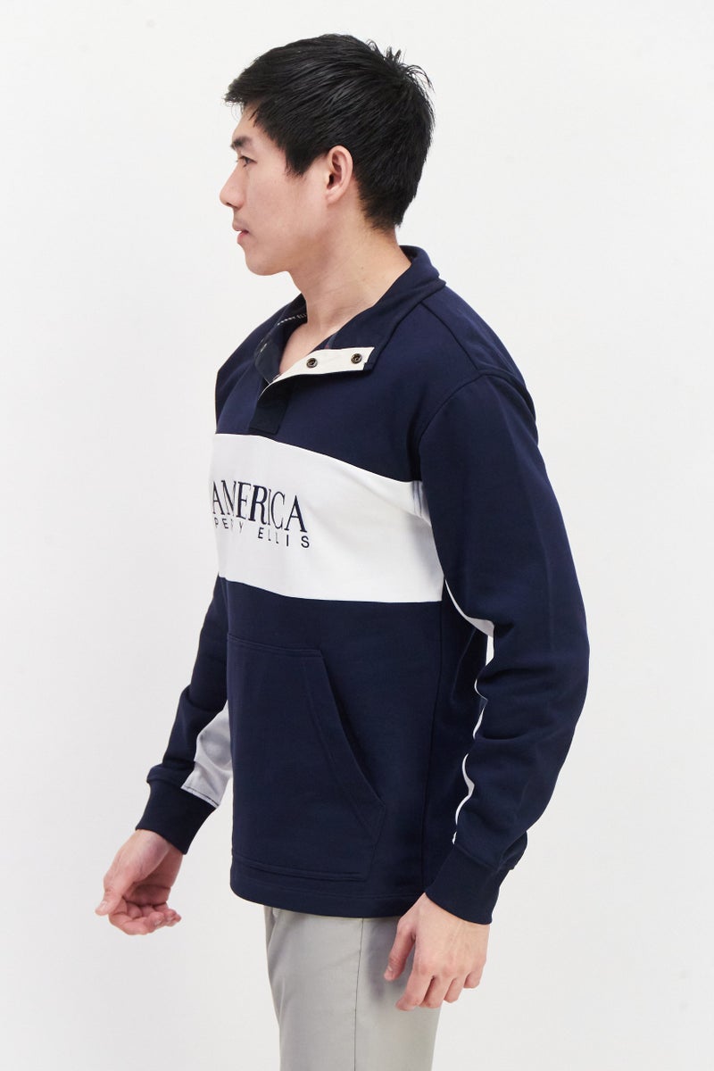 PERRY ELLIS Men Embroidered Long Sleeve Sweatshirt, Navy - Image 2