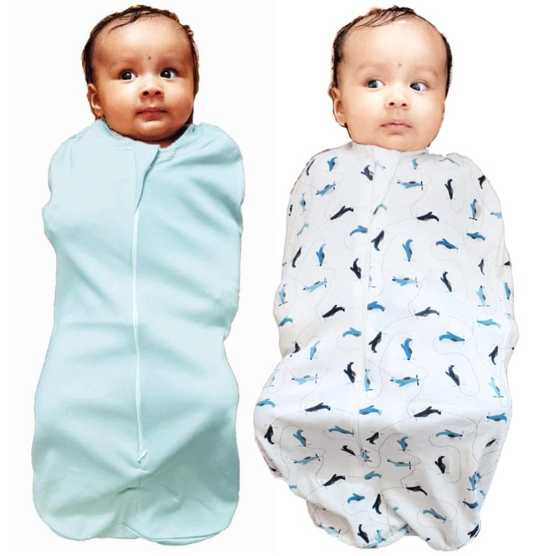 MammaChamp Zipper POD Swaddle Sleeping Sack Blankets Wrap Bag New Born Baby for 03 Months Pack of 2 Aeroplane Design Light Blue - Image 1