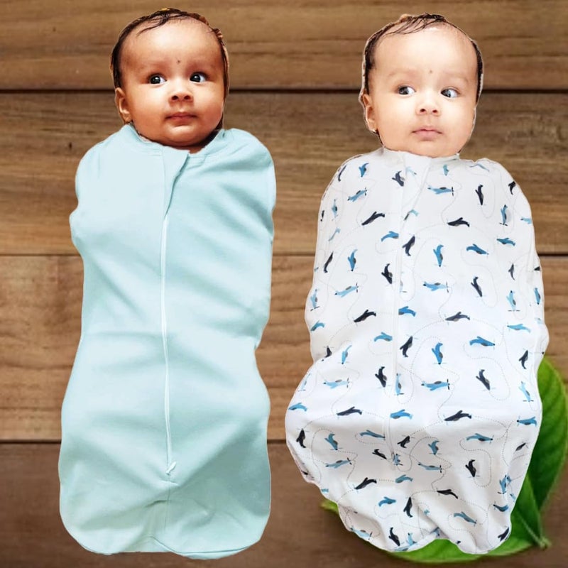 MammaChamp Zipper POD Swaddle Sleeping Sack Blankets Wrap Bag New Born Baby for 03 Months Pack of 2 Aeroplane Design Light Blue - Image 2