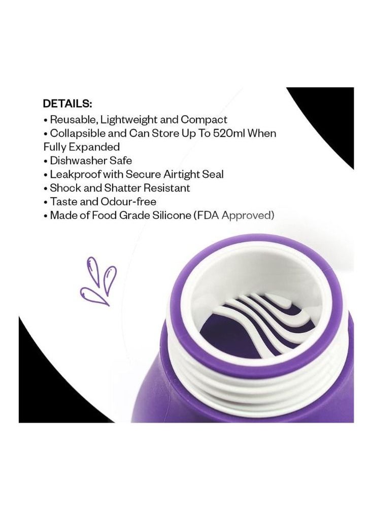 Jumble & co - Jumble & Co Whippy Collapsible Silicone 520ml Bottle Purple - Image 1