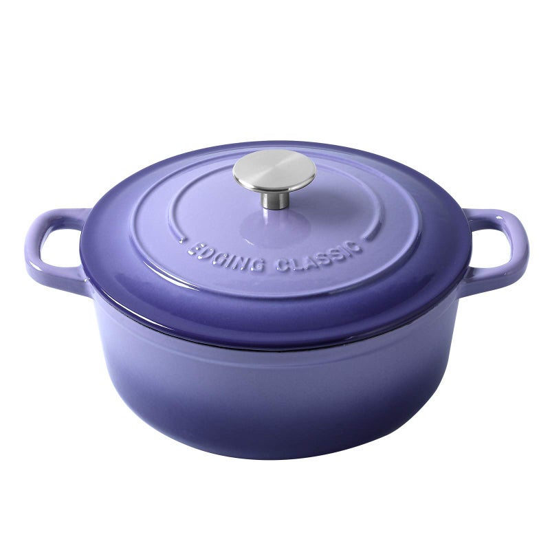 EDGING CASTING Enameled Cast Iron Duch Oven 55 Quart Round Dutch Ovens Pot with Lid Dual Handle for Bread Baking Purple