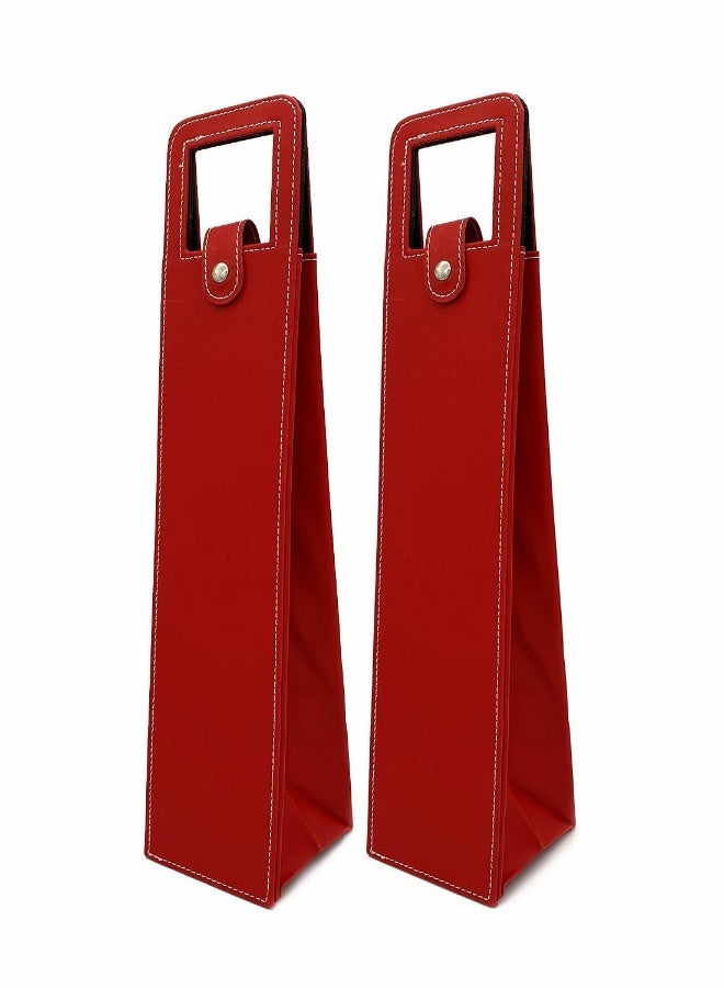 2pcs Wine Gift Bags for Single Bottle, Red PU Leather Single Reusable Wine Bottle Bags with Handle, for Birthday Wedding Anniversary - Image 1