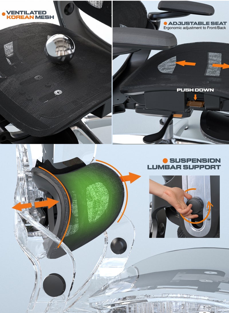 DROGO Ergonomic Office Chair for Work from Home, Computer Chair for Study with Breathable Mesh, Adjustable Seat, 5 level Adjustable Backrest, 6D Armrest, 4D Headrest & Lumbar Support | Gaming Chair with Footrest & Recline Black - Image 3