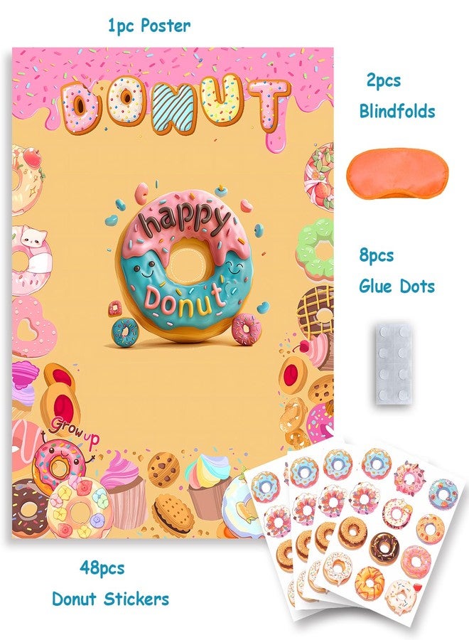 Badeauwald Donut Party Supplies, Pin the Dount Party Games. Grow up Donut Birthday Party Supplies, Big Size Poster27.56"*19.68". Donut Party Favors, Elastic Blindfolds, 48pcs Stickers Donut Party Decorations. - Image 2