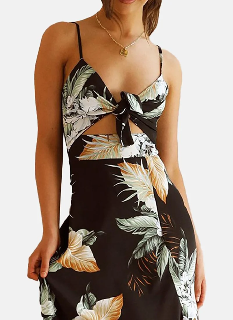 YUNIQEE Black Floral Print Shoulder Straps Maxi Dress