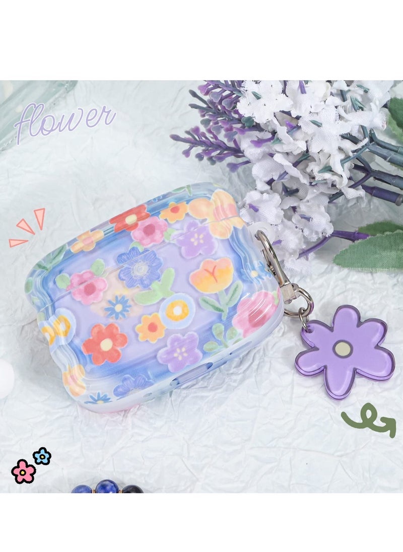 Excefore - Cute Flower Pattern for AirPods Pro 2 Case Cover for Girls and Women, Wave Frame Soft TPU Shockproof Full Protection with Keychain, Compatible with AirPods Pro 2nd Generation, Stylish and Durable - Image 1