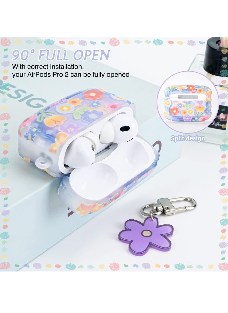 Excefore - Cute Flower Pattern for AirPods Pro 2 Case Cover for Girls and Women, Wave Frame Soft TPU Shockproof Full Protection with Keychain, Compatible with AirPods Pro 2nd Generation, Stylish and Durable - Image 1